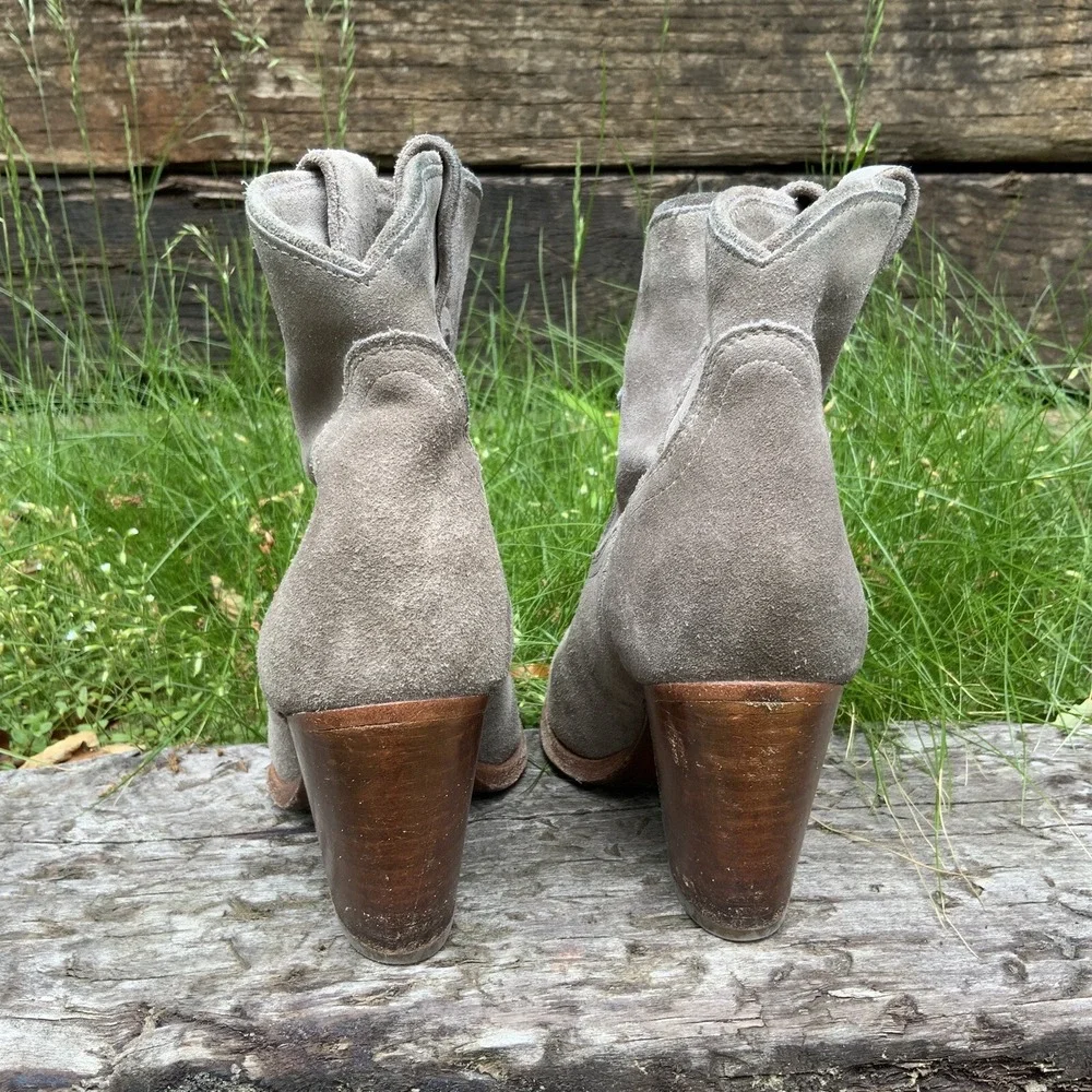 Frye Light Gray Taupe Suede Western-Style Ankle Boots